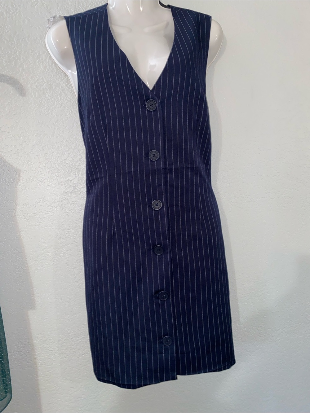 Steve Madden Navy Pinstripe Button-Front Mini Dress